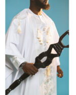 Premium Ice White Groom Agbada 3-Piece Set for Men – African Yoruba Traditional Wear with Intricate Silver Embroidery - Image 2