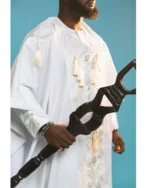 Premium Ice White Groom Agbada 3-Piece Set for Men – African Yoruba Traditional Wear with Intricate Silver Embroidery - Image 7