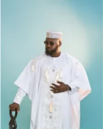 Premium Ice White Groom Agbada 3-Piece Set for Men – African Yoruba Traditional Wear with Intricate Silver Embroidery - Image 8
