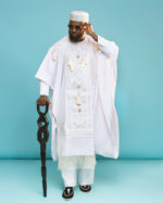 Premium Ice White Groom Agbada 3-Piece Set for Men – African Yoruba Traditional Wear with Intricate Silver Embroidery - Image 6