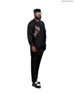 Men’s Black Senator Native Wear with Luxury Bird Embroidery and Matching Cap – Premium Long-Sleeve - Image 3