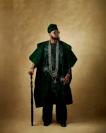 Emerald Green Velvet Royal Agbada for Men – Deluxe African Traditional 3-Piece Attire with Rich Embroidery - Image 2