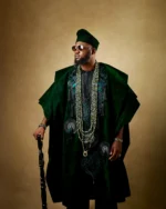 Emerald Green Velvet Royal Agbada for Men – Deluxe African Traditional 3-Piece Attire with Rich Embroidery - Image 3