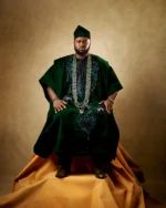 Emerald Green Velvet Royal Agbada for Men – Deluxe African Traditional 3-Piece Attire with Rich Embroidery - Image 7