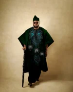 Emerald Green Velvet Royal Agbada for Men – Deluxe African Traditional 3-Piece Attire with Rich Embroidery - Image 8