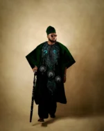 Emerald Green Velvet Royal Agbada for Men – Deluxe African Traditional 3-Piece Attire with Rich Embroidery - Image 9