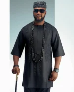 Men’s Black Luxury Senator Native Wear with Front and Back Rhinestone Detailing - Image 3