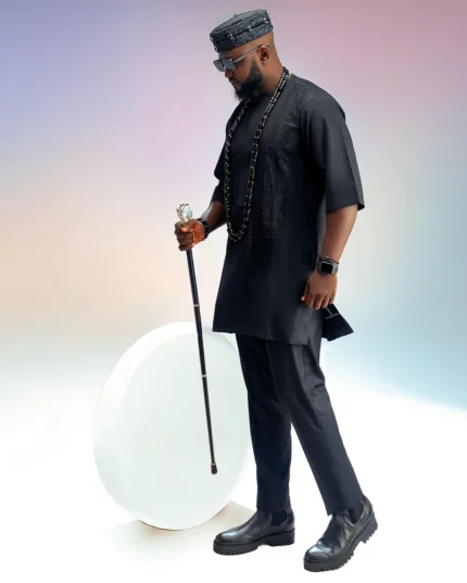 Men’s Black Luxury Senator Native Wear with Front and Back Rhinestone Detailing